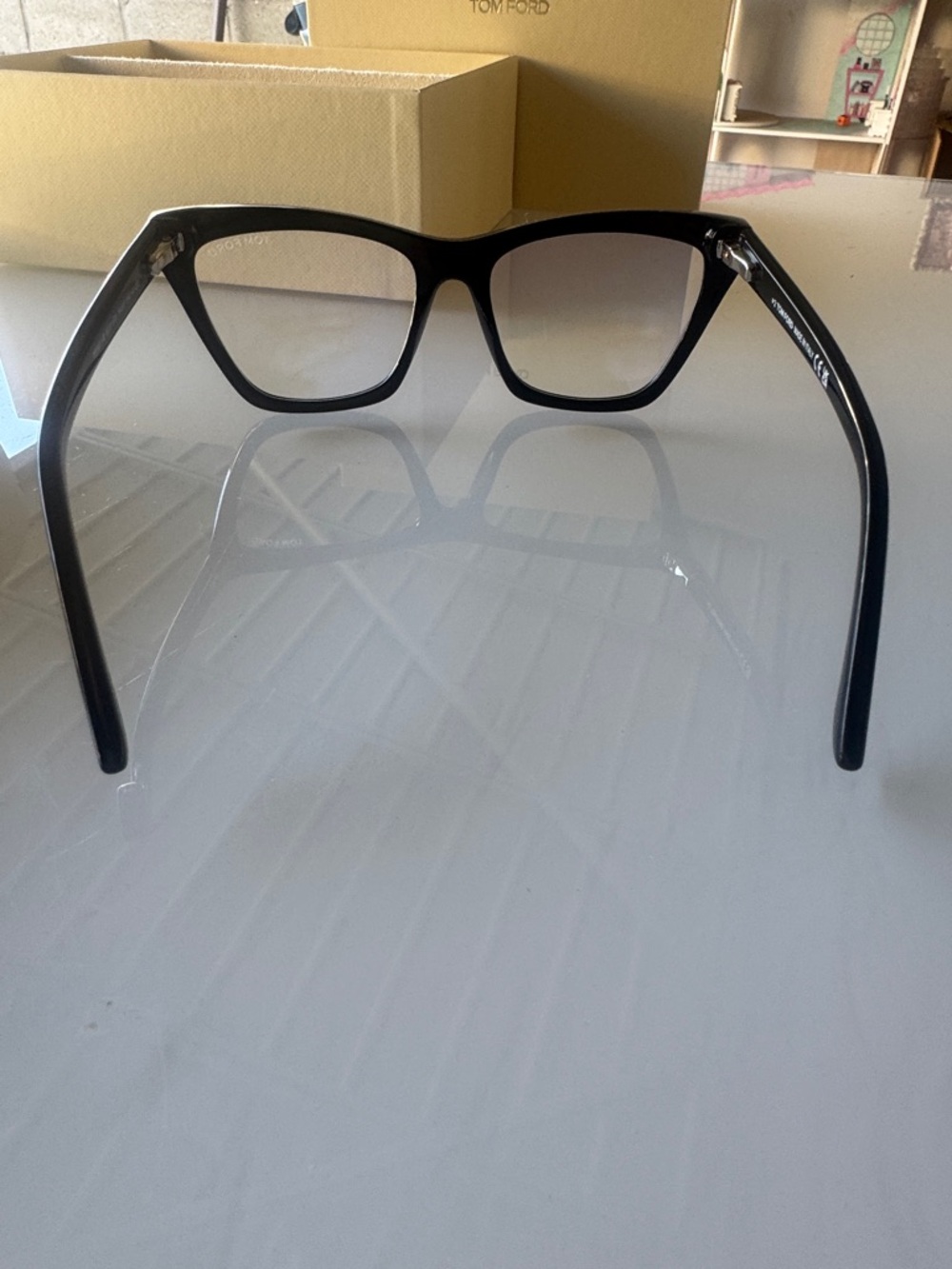 Tom Ford Blue Block Squared Cat Eye with Clip on Sun Shade - Case Set with Box - Picture 14 of 15
